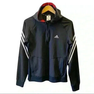 Adidas  Windbreaker Running Jacket Gym Active Hood 1/4 Zip Black White Small